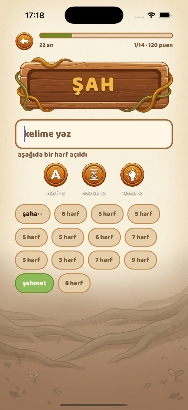 Kelimeler bulundukça yeşile döner